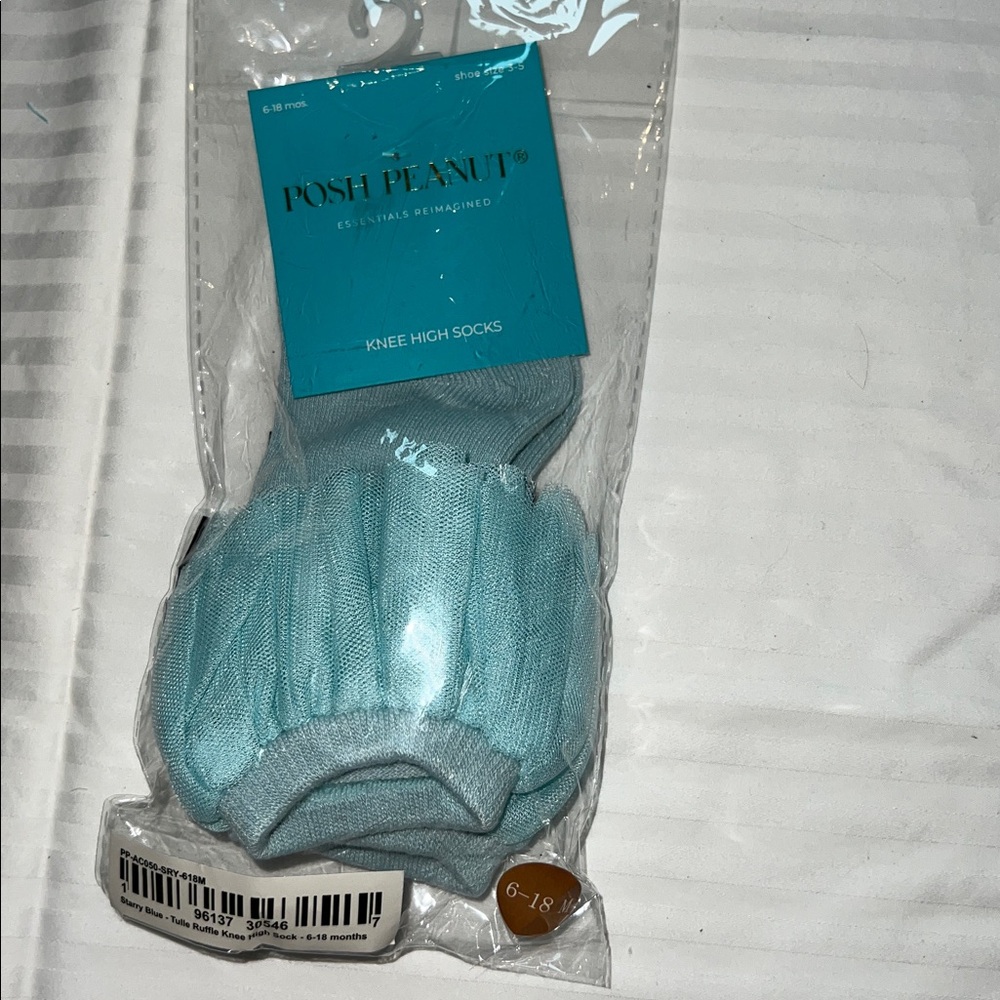 Posh Peanut TULLE Ruffle Knee High socks- Starry Blue 6-18 mo